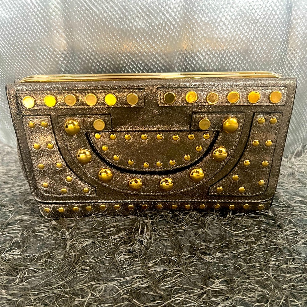 Diane Von Furstenberg Grommet Leather Clutch Bag
